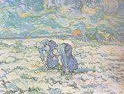 Vincent Van Gogh Two Peasant Women Digging in Field with Snow (nn04) oil painting on canvas